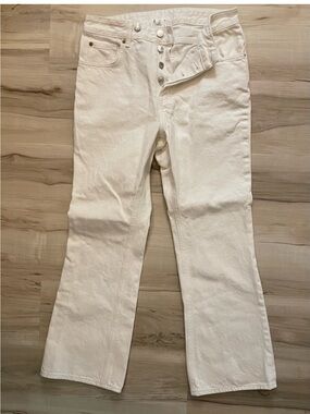 H&M White Button-Fly Flare Leg Jeans